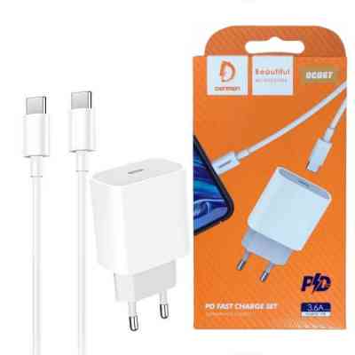 Зарядное устройство Denmen USB-C PD20W 3.6A + cable USB-C to USB-C white (DM-DC06T-WH) Винница