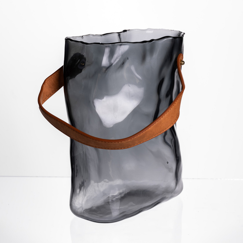 Скляна декоративна ваза-сумочка з ручкою, сірий Київ - фото 4