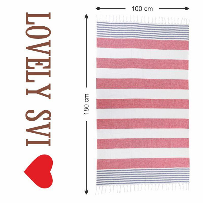 Рушник пештемаль Lovely Svi бавовняний, пляжний, хамам, spa - XХL 100x180 см Red/Blue Stripes (9032025) Київ - фото 5