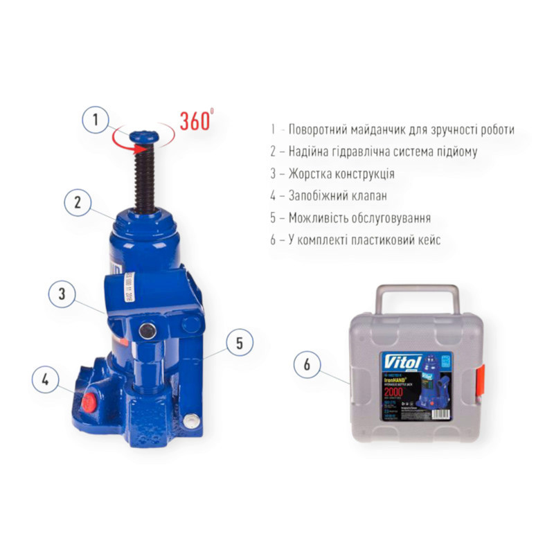 Домкрат гідравлічний 2 т, 148-276 мм (футляр) Iron Hand Мукачево - фото 5