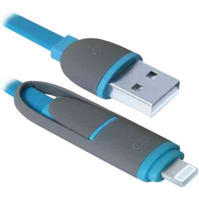 Дата кабель USB10-03BP USB - Micro USB/Lightning, blue, 1m Defender (87487) Вінниця