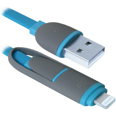 Дата кабель USB10-03BP USB - Micro USB/Lightning, blue, 1m Defender (87487) Вінниця - фото 1