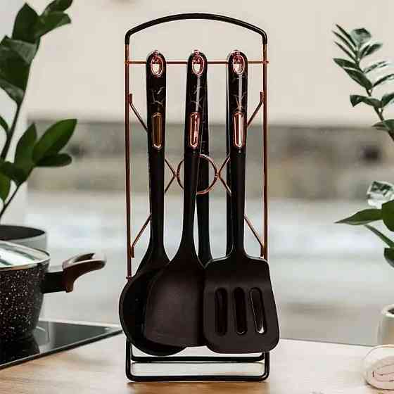 Кухонный набор аксессуаров на подставке, 6 предметов, черный Киев