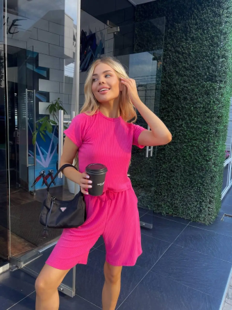 Жіночий костюм у рубчик з шортами Малиновий 50/52 Харків