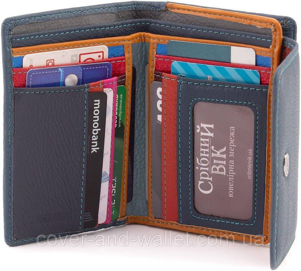 Кожаный женский кошелек среднего размера в синем цвете на магните ST 313 Киев - изображение 5