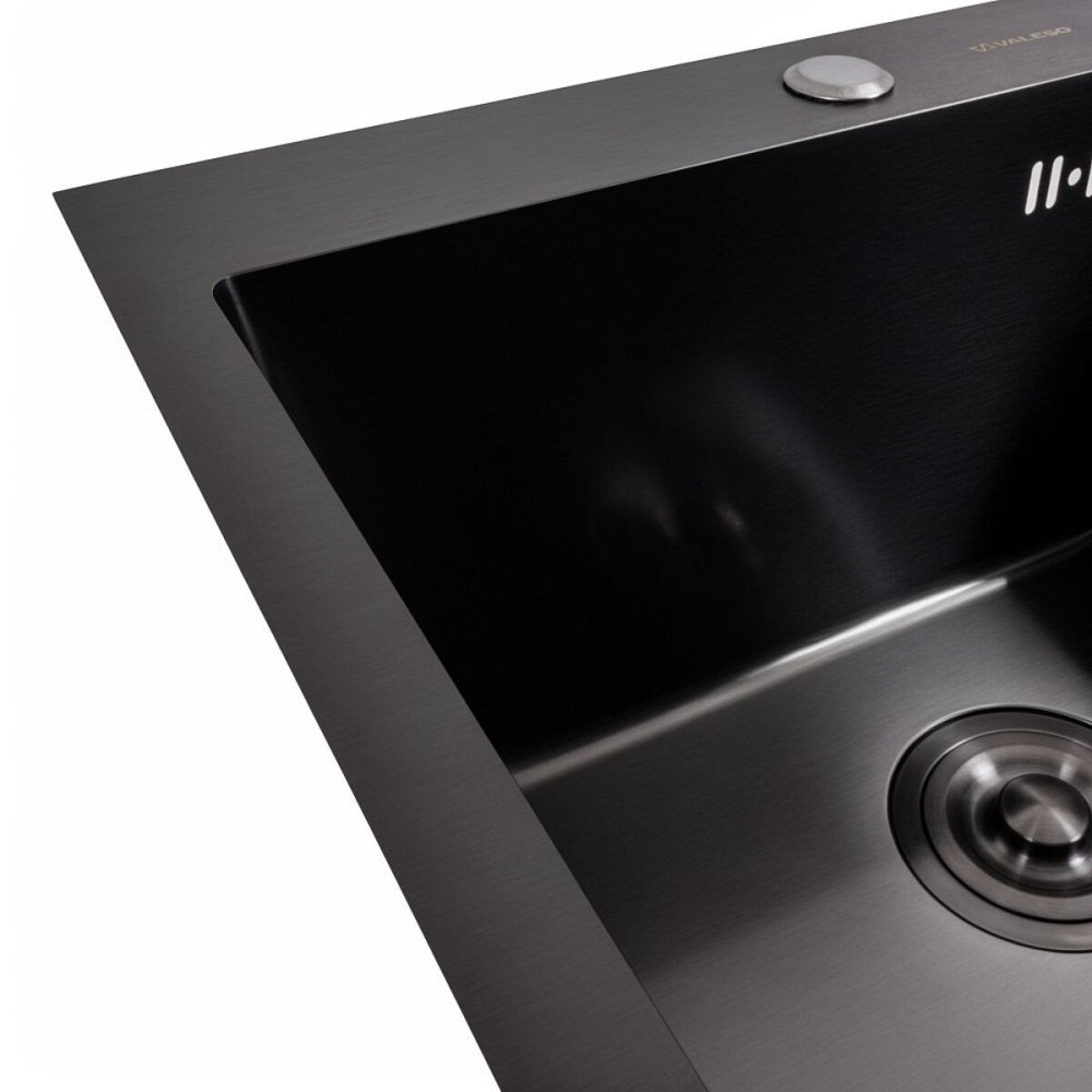 VALESO Кухонна мийка 50*50 PVD чорна Valeso Handmade (сифон круглий, 3,0/0,8) Киев - изображение 5