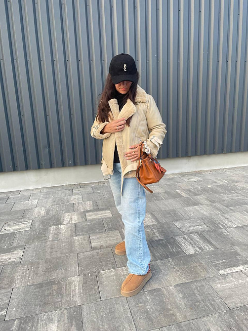 Стильная женская дублёнка Бежевый M Харьков - изображение 1