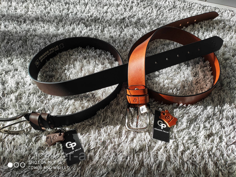 Елітний чоловічий шкіряний ремінь коричневого кольору Grande Pelle Київ - фото 5