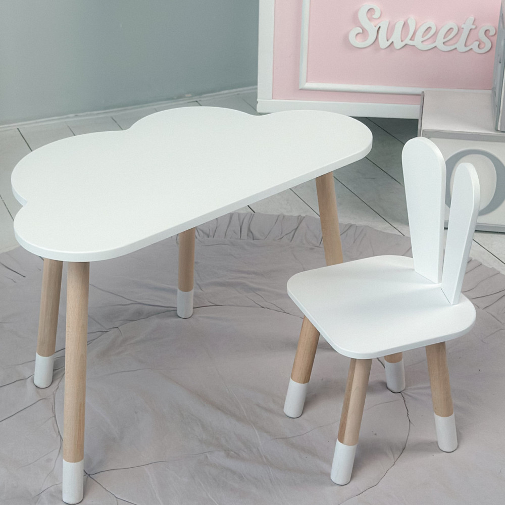 Білий набір меблів стіл та стілець, дитячий столик хмарка 46х70х40 і стільчик зайчик 26х26х24 для гри, малювання, навчання Київ - фото 8
