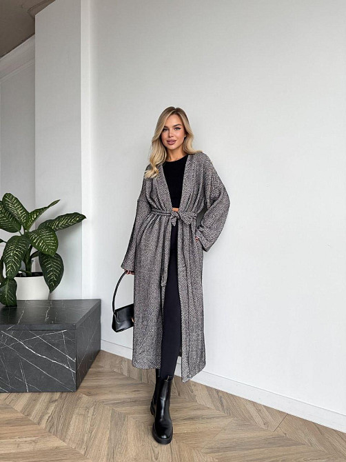 Жіночий трендовий довгий кардиган з поясом та кишенями Одеса - фото 5