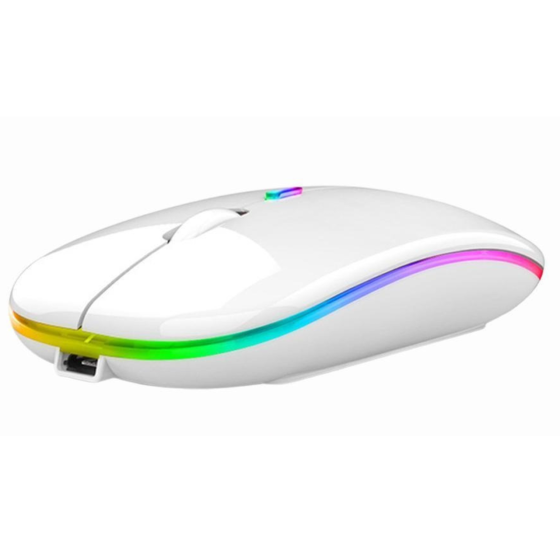 Мишка бездротова комп'ютерна, безшумна, оптична з RGB-підсвічуванням 2.4G+Bluetooth DPI 800/1000/1200 біла Кам'янець-Подільський