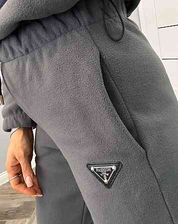 Жіночий теплий прогулянковий костюм: кофта та штани фліс двосторонній Графіт, 48 Одеса