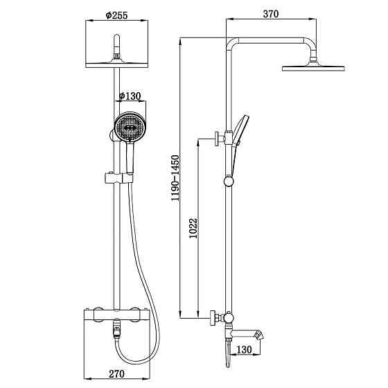 Душова колонка Koer KB-57029-07 з термостатичним змішувачем, 3 режими, графітовий колір (KR5498) Харків