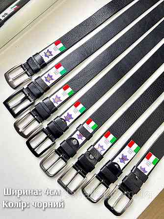 Мужской широкий ремень черного цвета из итальянской кожи 40мм PS Leather Киев