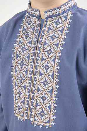 Вишиванка лляна, для хлопчика з довгим рукавом, розміри на зріст колір джинс Київ