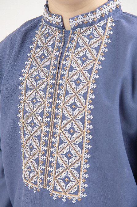 Вишиванка лляна, для хлопчика з довгим рукавом, розміри на зріст колір джинс Київ - фото 3