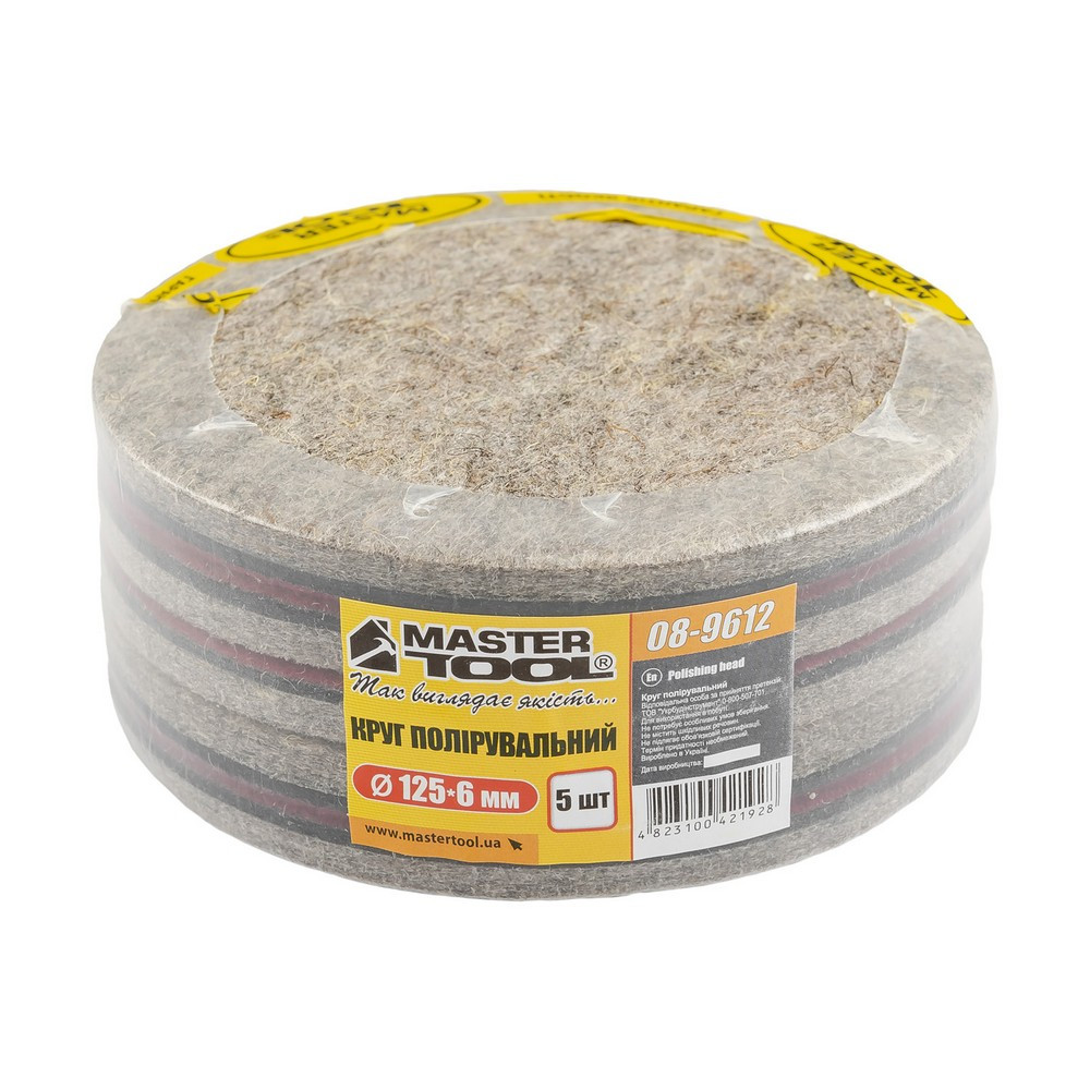 Круг полірувальний MASTERTOOL на липучці з натуральної повсті жорсткий вологостійкий 6 мм Ø 125 мм набір 5 шт 08-9612 Коломыя - изображение 6