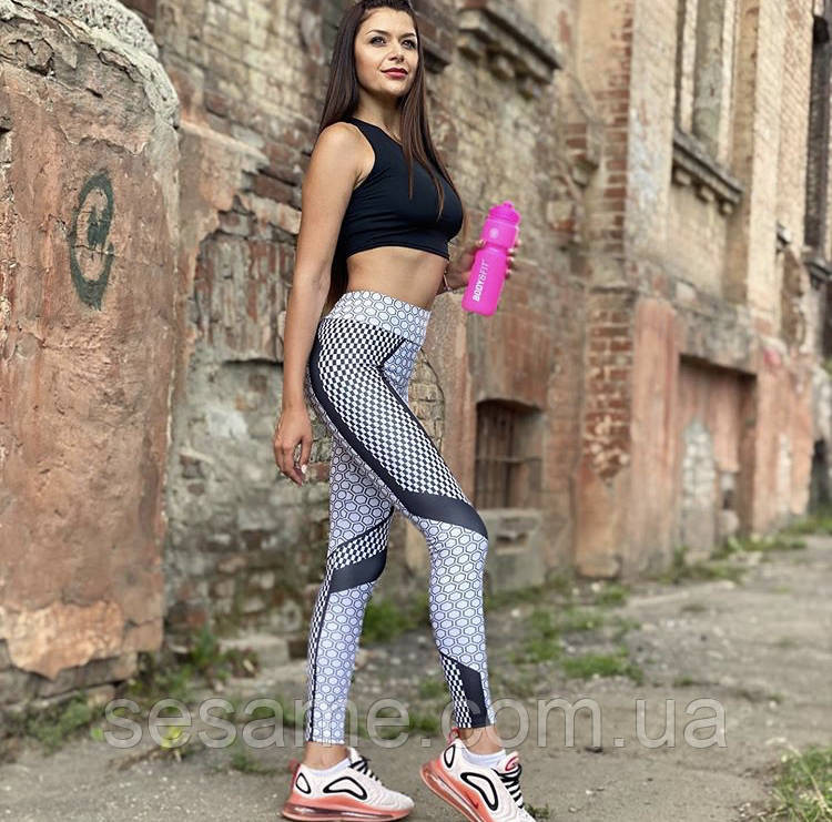 Яскраві принтовані лосини з на високій посадці та поясом на гумці Харків - фото 3