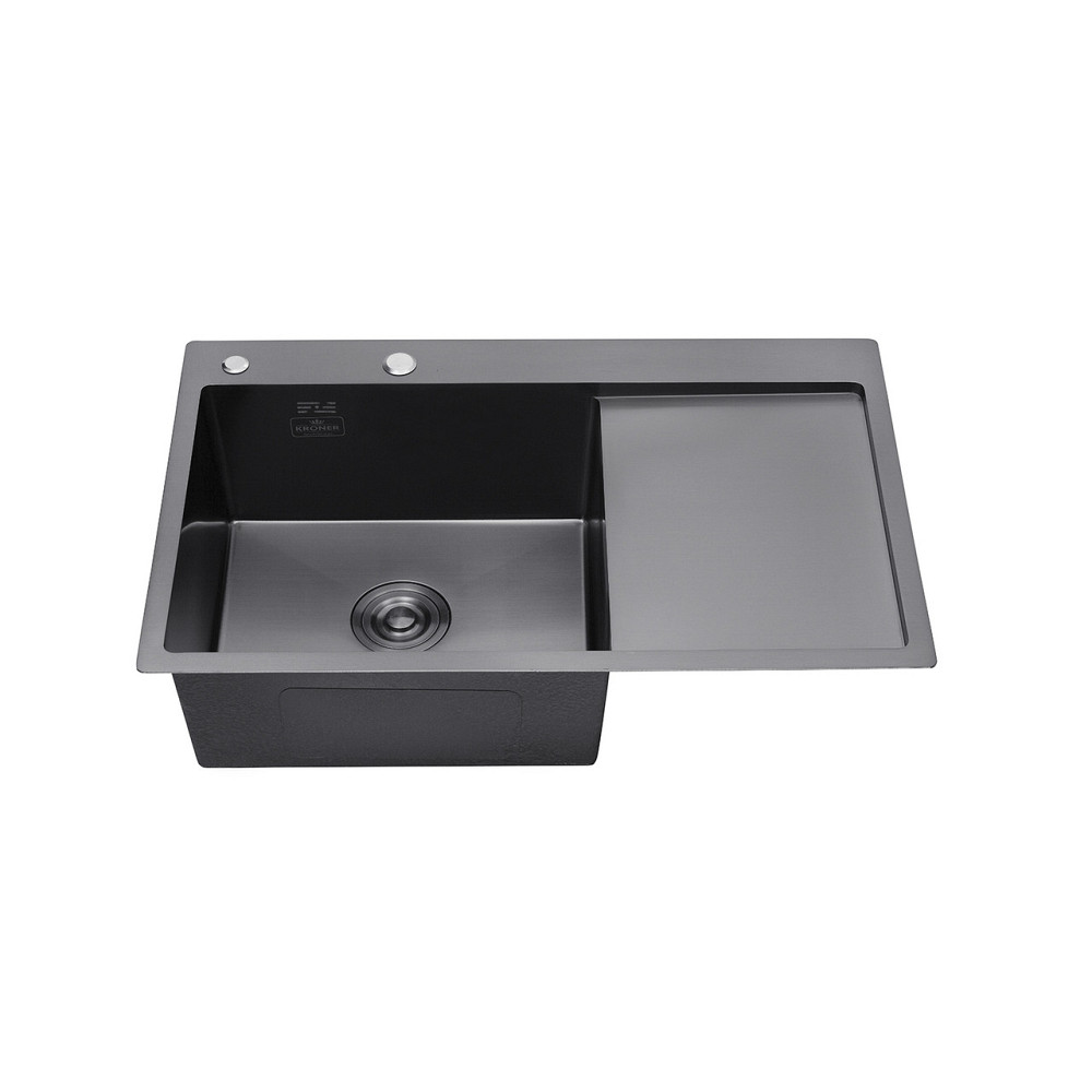 Кухонная мойка  с нержавеющей стали Kroner KRP Schwarze - 78х49LHM PVD (3/1 мм) черная Киев - изображение 3