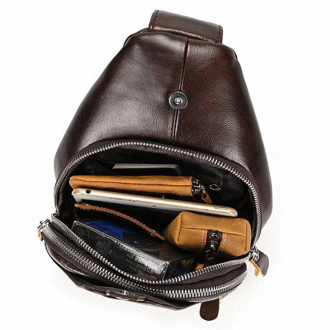 Сумка-слинг мужская кожаная коричневая Tiding Bag - MK03983 Киев - изображение 7