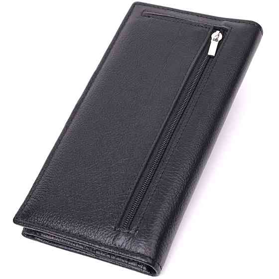 Вместительный вертикальный женский кошелек на магнитах из натуральной кожи Черный (ST Leather) Киев