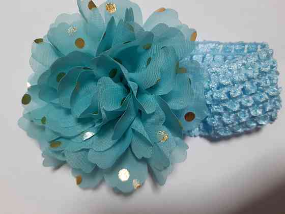 Детская повязка на голову голубая + ментоловая - окружность головы около 40-52см, диаметр цветка 9см Киев