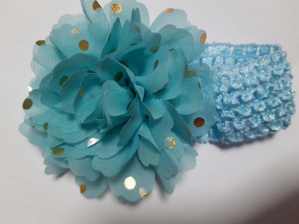 Дитяча пов'язка на голову блакитна + ментолова - окружність голови близько 40-52см, діаметр квітки 9см Київ - фото 1