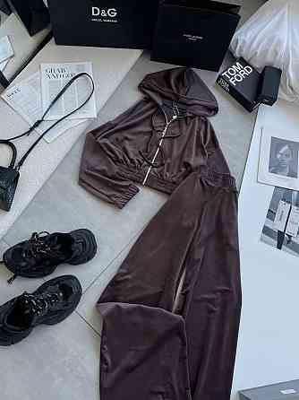Женский прогулочный оверсайз костюм двойка: кофта и штаны турецкий велюр. Шоколадный Одесса