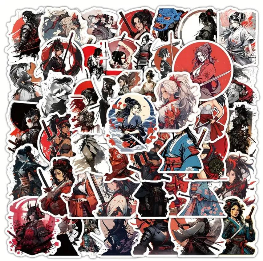 Наклейки дівчина самурай. Наклейки на мотоцикл, велосипед, для комп'ютера, ноутбука, набір 50 шт. Київ - фото 2