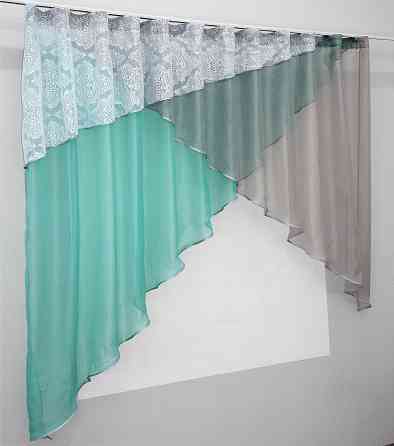 Кухонная занавеска (290х165см) цвет бирюзовый с серым 00к 59-556 Киев