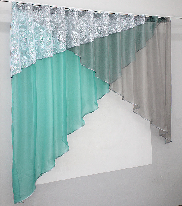 Кухонная занавеска (290х165см) цвет бирюзовый с серым 00к 59-556 Киев - изображение 2