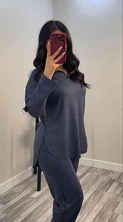 Жіночий стильний повсякденний костюм з V-вирізом двонитка Графіт, 56/58 Одеса