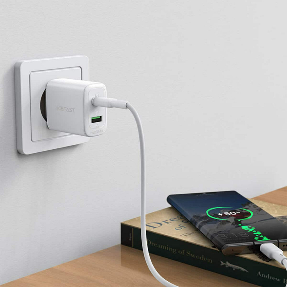 Мережевий зарядний пристрій ACEFAST A25 PD20W (USB-C+USB-A) dual port charger White Київ - фото 5