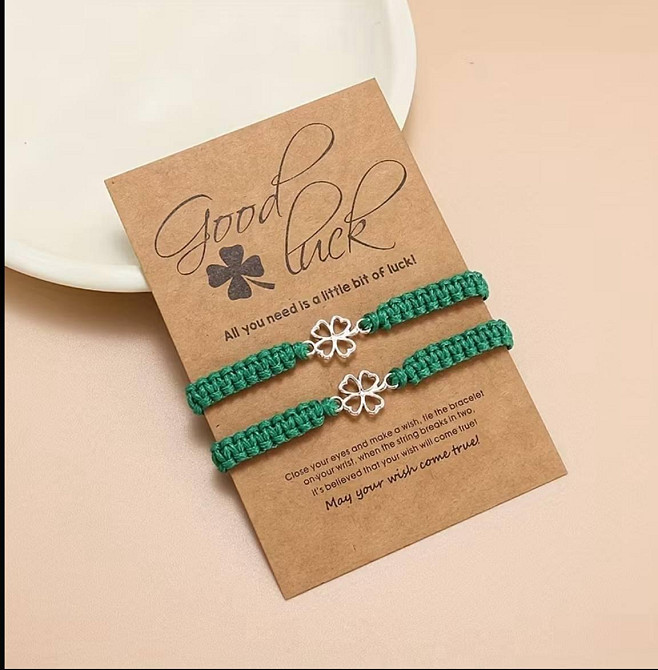Набор из 2 зелёных браслетов с клевером на удачу Киев - изображение 2