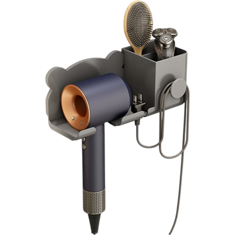 Органайзер пластиковый для ванной комнаты, настенный держатель для фена 23.2×8.2×9.2см, серый цвет Каменец-Подольский - изображение 4