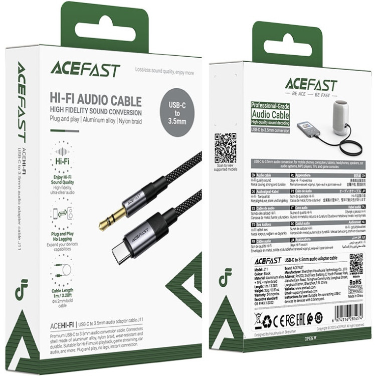 Перехідник USB-C --> 3.5 mm (F) 15cm audio converter J11 Acefast black Вінниця - фото 4