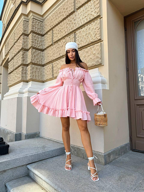 Женское летнее романтичное мини платье натуральный муслин Розовый, 46/48 Одесса - изображение 4