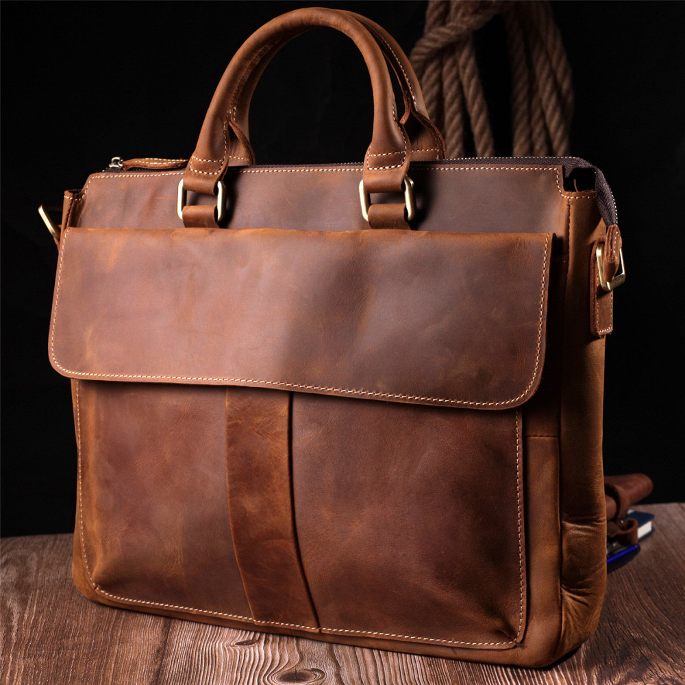 Чоловічий шкіряний портфель для документів ноутбука та роботи Vintage 22673 Коричневий Київ - фото 19