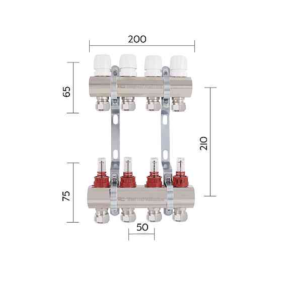 Колектор латунний із витратомірами та євроконусами Thermo Alliance Standart 1" на 4 виходи TAS235W4E Київ