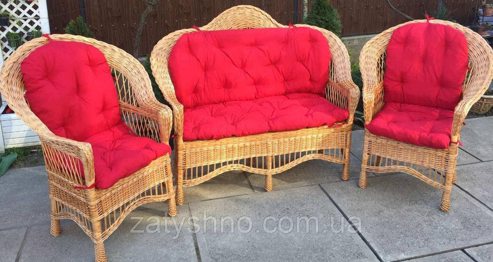 Плетеная мебель с накидками | мебель из лозы с красными накидками| ротанговая мебель с накидками Киев - изображение 5