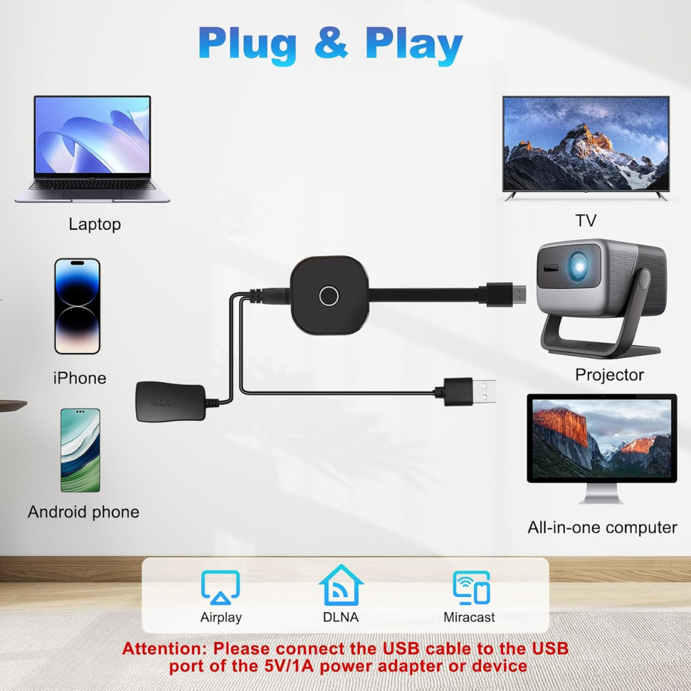 Бездротовий HDMI-адаптер 4K Ultra HD, Wi-Fi 2.4/5 ГГц, трансляція екрана iPhone/Android/Windows/macOS, до 20 м Київ - фото 3