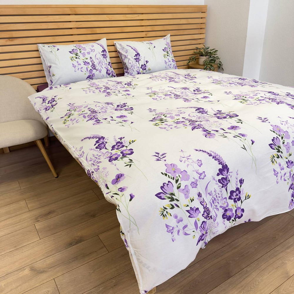 Полуторный комплект постельного белья Цветы 100% хлопок YouStar (Белый с фиолетовым) Сумы - изображение 6