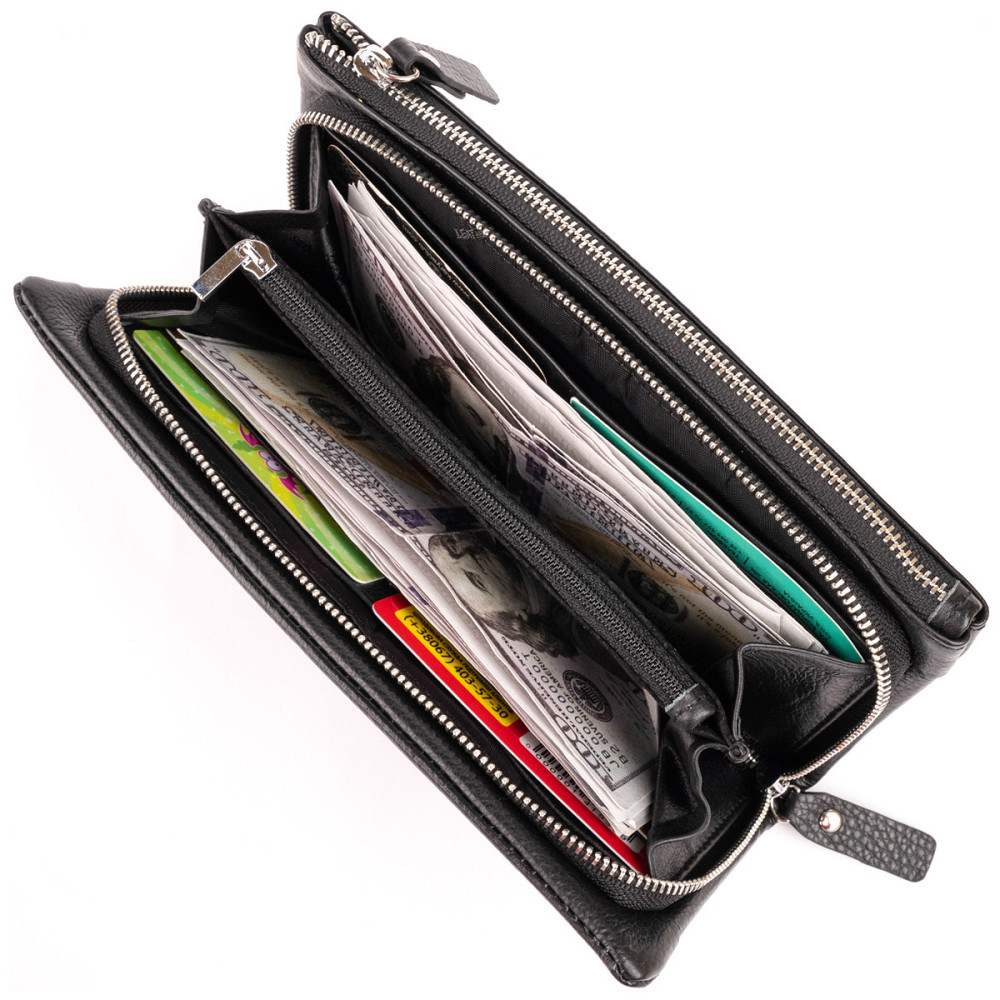 Кошелек-клатч из кожи с карманом для мобильного ST Leather 19310 Черный Киев - изображение 9