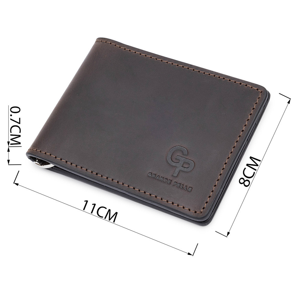 Шкіряний чоловічий затиск для грошей GRANDE PELLE 11543 Коричневий Київ - фото 9