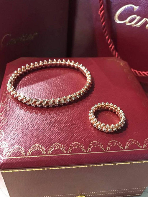 Cartier / Картьє комплект «Зубчики»  — сережки, браслет та каблучка, покриття рожевим золотом Одеса - фото 10