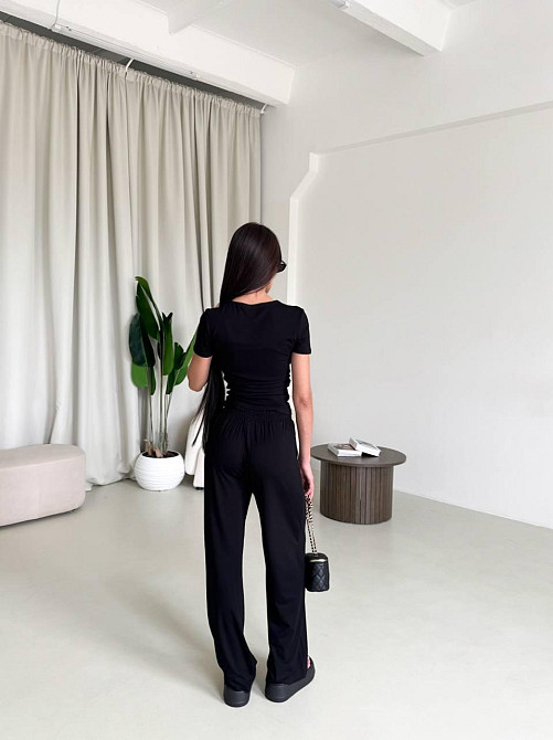 Жіночий стильний еластичний костюм, двійка якісна віскоза Чорний, 44/46 Одеса - фото 7