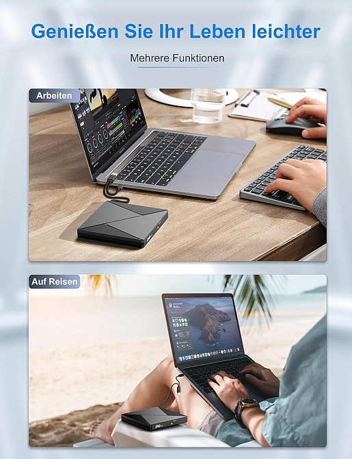 Внешний оптический привод Umaniy USB3.2 (USB-C) черный DVD±RW/CD±RW 24x CD 8x DVD Plug and Play для ноутбука и Киев - изображение 5