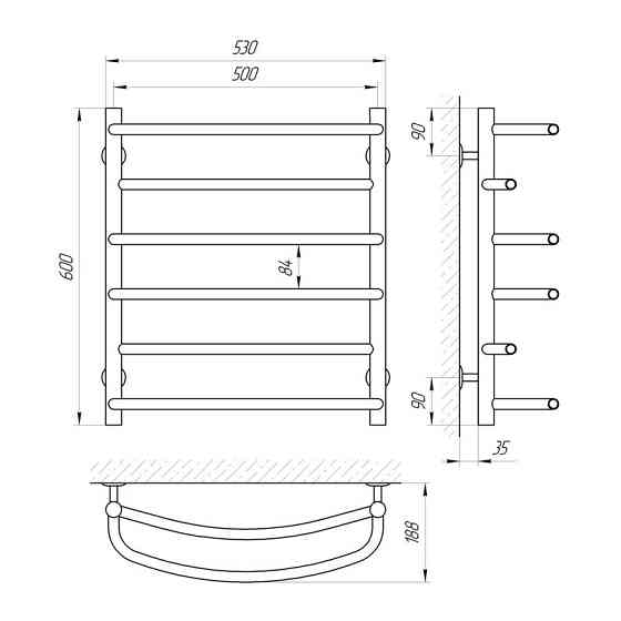 Водяна сушарка для рушників Laris Євромікс П6 500x600 Київ