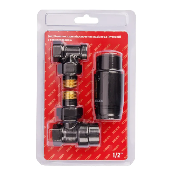 Комплект для підключення радіатора Koer SET-24.Black - 1/2'' кутовий з термоголовкою (KR5283) Київ