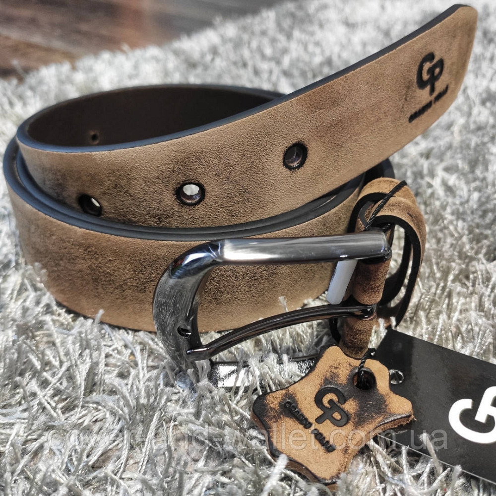 Мужской бежевый кожаный ремень ручной роботы Grande Pelle Labbro Киев - изображение 1